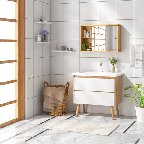 Moderne Badkamerkast Met Spiegel Ellen - Bamboe/Metaal Kamyra Home