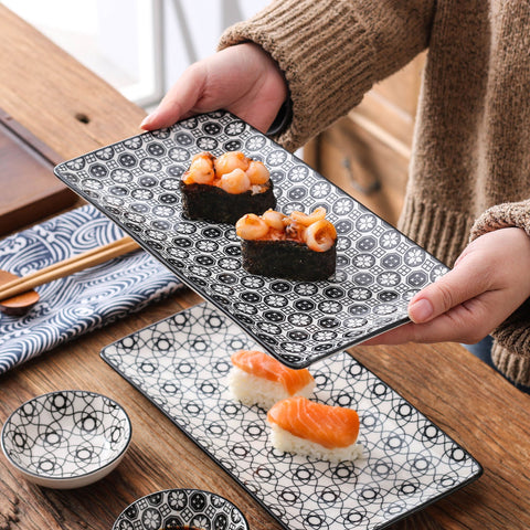 Porselein Sushi Set 2 Personen Onno - Zwart/Wit