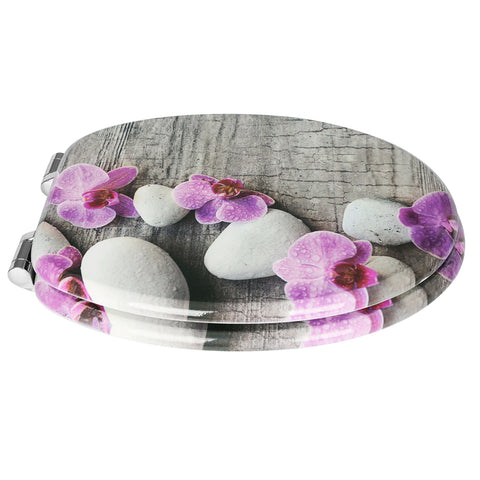 Antibacteriële Toiletbril Witte Steen en Roze Orchidee - Softclose/Print - Premium MDF Kamyra Home