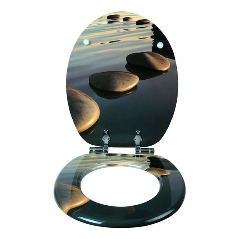 Antibacteriële Toiletbril Stenen op Water - Softclose/Print - Premium MDF Kamyra Home