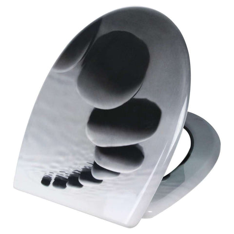Antibacteriële Toiletbril Zwarte Stenen - Softclose/Print - Duroplast Kamyra Home