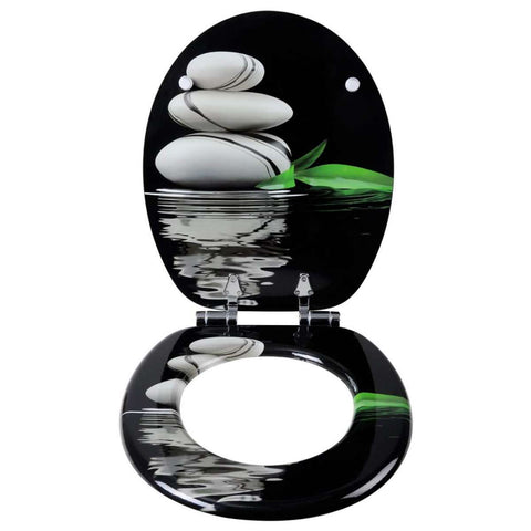 Antibacteriële Toiletbril Zwart Witte Steen - Softclose/Print - Premium MDF Kamyra Home